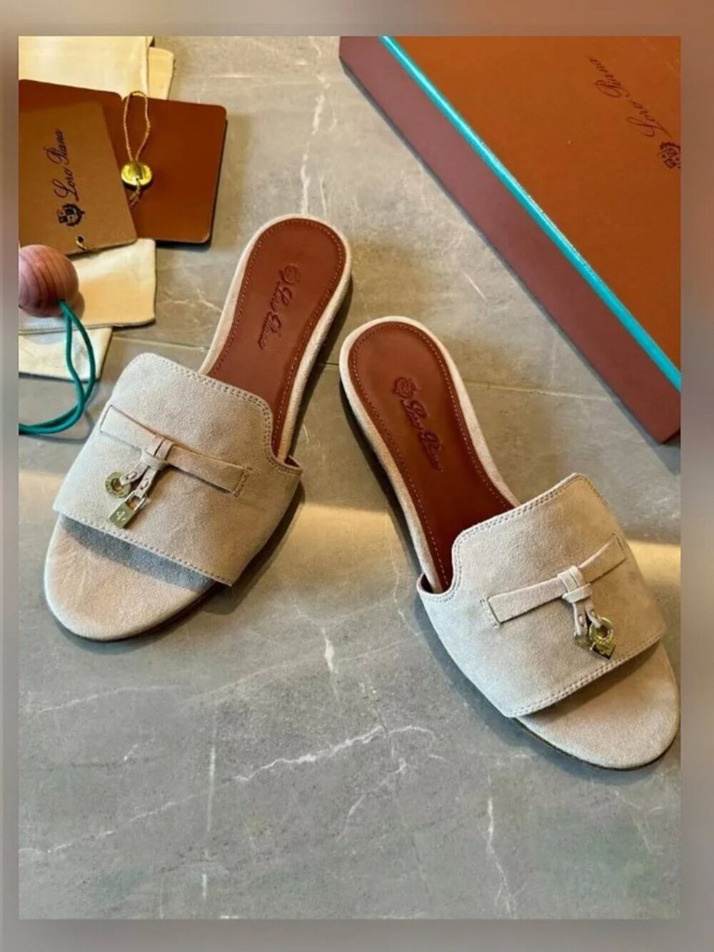 Loro Piana Beige Suede Flat Slide Sandals - Picture 3 of 5